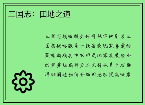三国志：田地之道